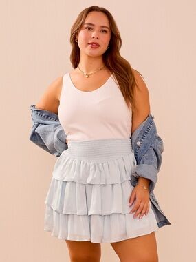 ARULA (Altar’d State) Skyway Blue Ruffle Tiered Mini Skirt